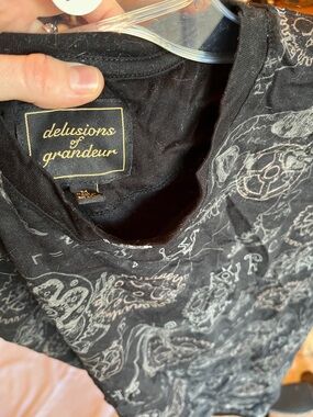 Delusions of Grandeur Black Cotton Graphic Tee with steampunk print